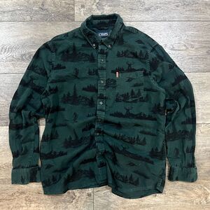 Vintage 90s Chaps Performance Green Forest AOP Button Down Shirt - Men's XL